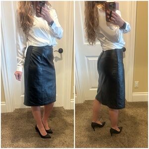 Vintage 70s Bagatelle Black 100% Genuine Leather MIDI Knee Length Skirt Sz 6 S